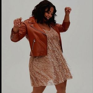 NWT TORRID COGNAC FAUX LEATHER MOTO JACKET SIZE 1